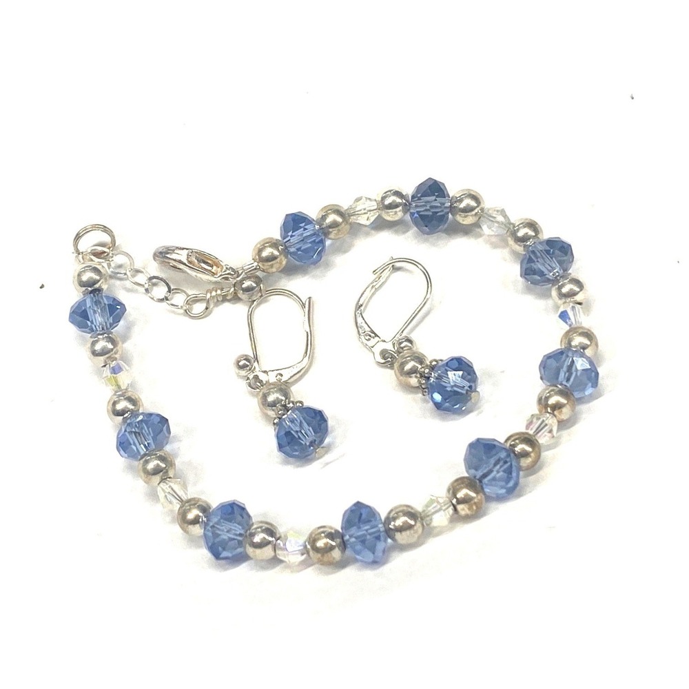 Artisan Made Lavender Purple Ab Crystals, Silver Bracelet & Earringâ Set